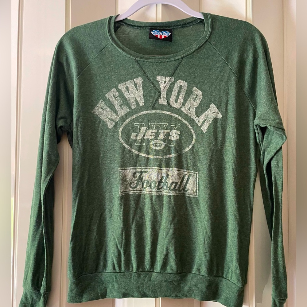 Junk Food Clothing green New York Jets top, knit, vintage look. Small or medium
